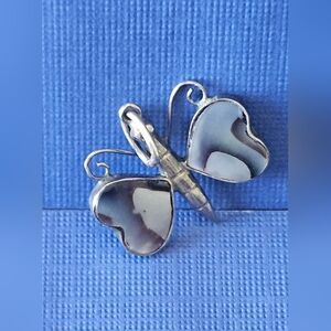 #149 Butterfly Heart Shaped Wings Pendant In Sterling Silver With Abalone